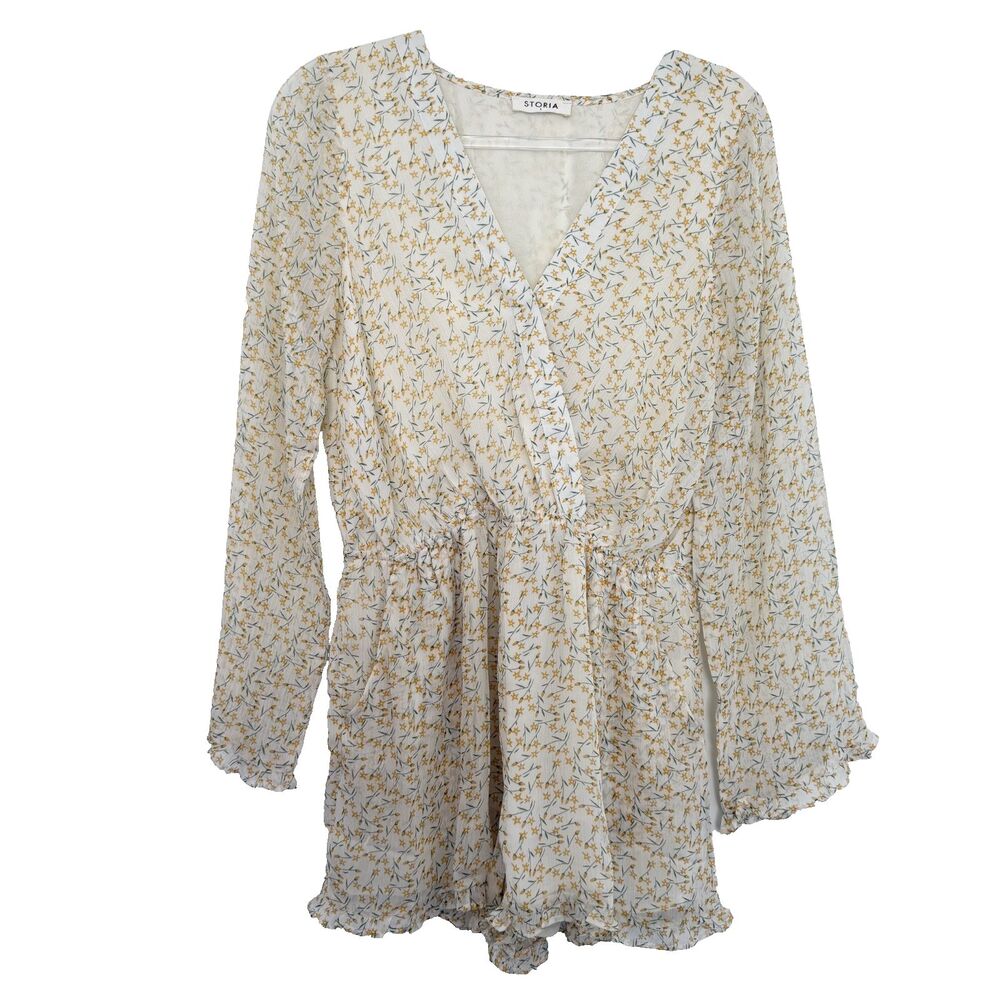 Storia Floral Long Sleeve Romper Romantic Feminine Women Size L